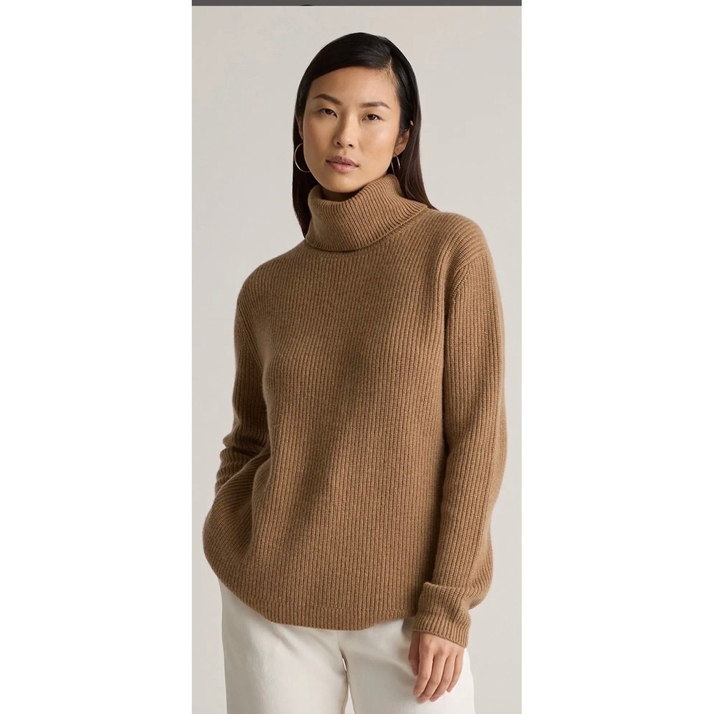 Quince 100% Mongolian Cashmere Fisherman Turtleneck Sweater Teak XS minimalist